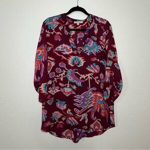 Gibson Latimer Tunic Blouse Aztec Southwest Colorful V Neck Sheer Womens Size XL